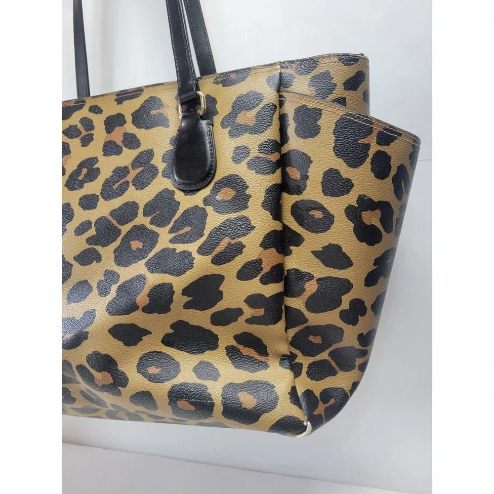 Coach Leopard Print Tote‎ Bag Black Leather Straps purse